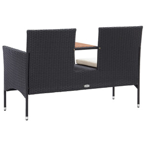 Panca da Giardino a 2 Posti con Tavolino 143 cm Polyrattan Nero 46146