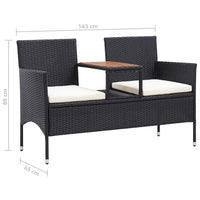 Panca da Giardino a 2 Posti con Tavolino 143 cm Polyrattan Nero 46146