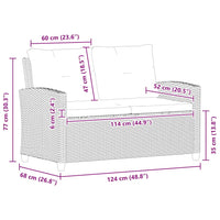 Divano da Giardino 2 Posti con Cuscini Grigio 124 cm Polyrattan 46154