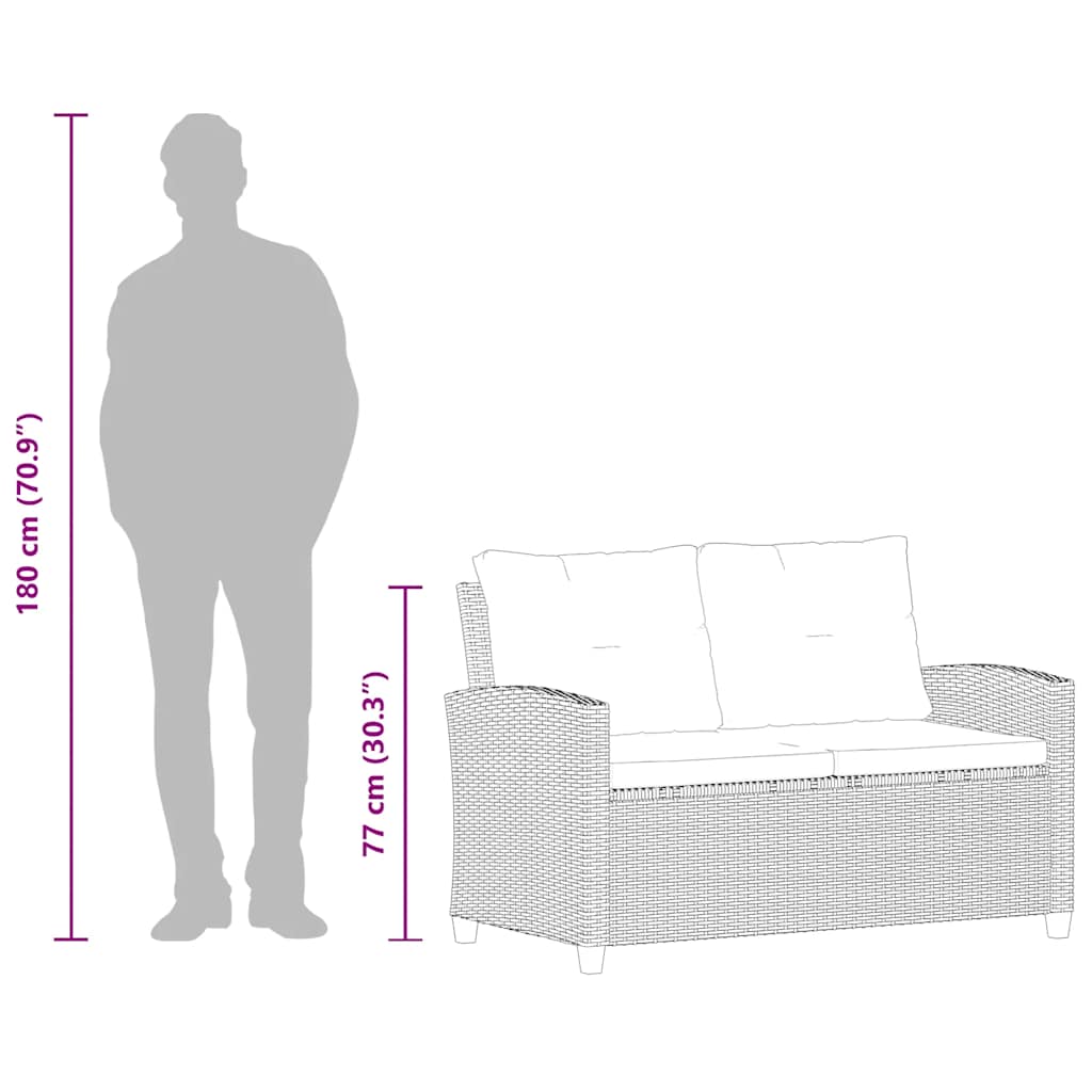 Divano da Giardino 2 Posti con Cuscini Grigio 124 cm Polyrattan 46154