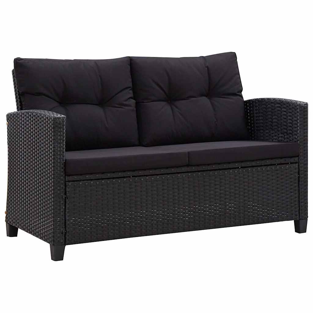 Divano da Giardino 2 Posti con Cuscini Nero 124 cm Polyrattan 46155