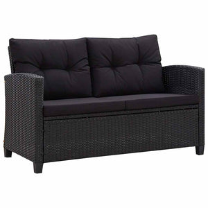 Divano da Giardino 2 Posti con Cuscini Nero 124 cm Polyrattan 46155
