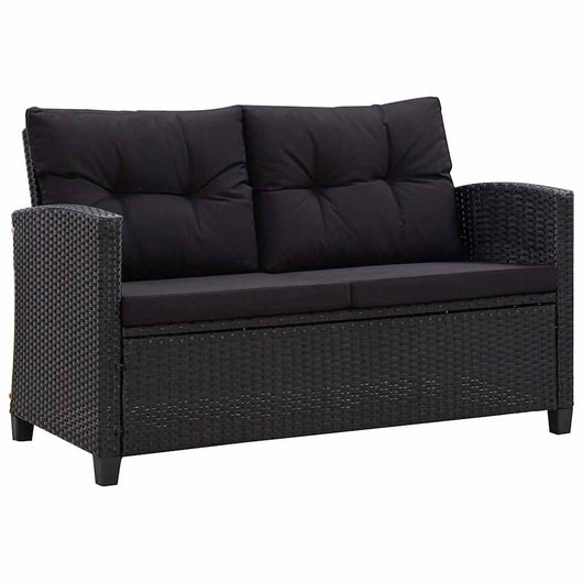 Divano da Giardino 2 Posti con Cuscini Nero 124 cm Polyrattan 46155