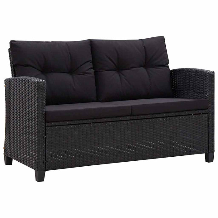 Divano da Giardino 2 Posti con Cuscini Nero 124 cm Polyrattan 46155