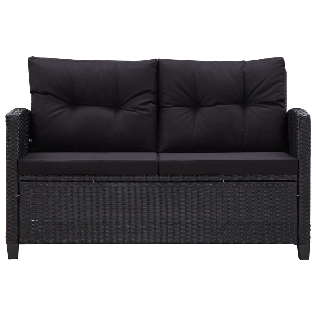Divano da Giardino 2 Posti con Cuscini Nero 124 cm Polyrattan 46155