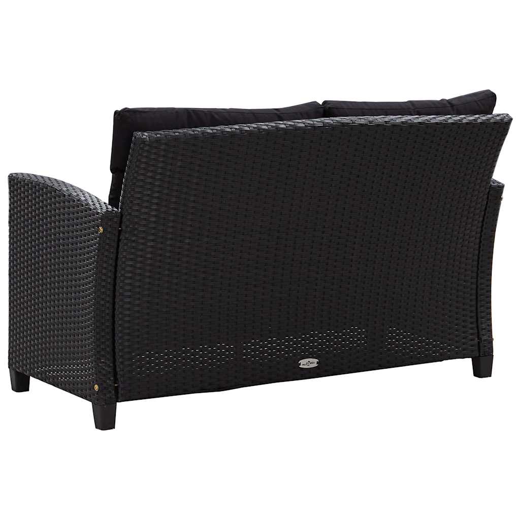 Divano da Giardino 2 Posti con Cuscini Nero 124 cm Polyrattan 46155
