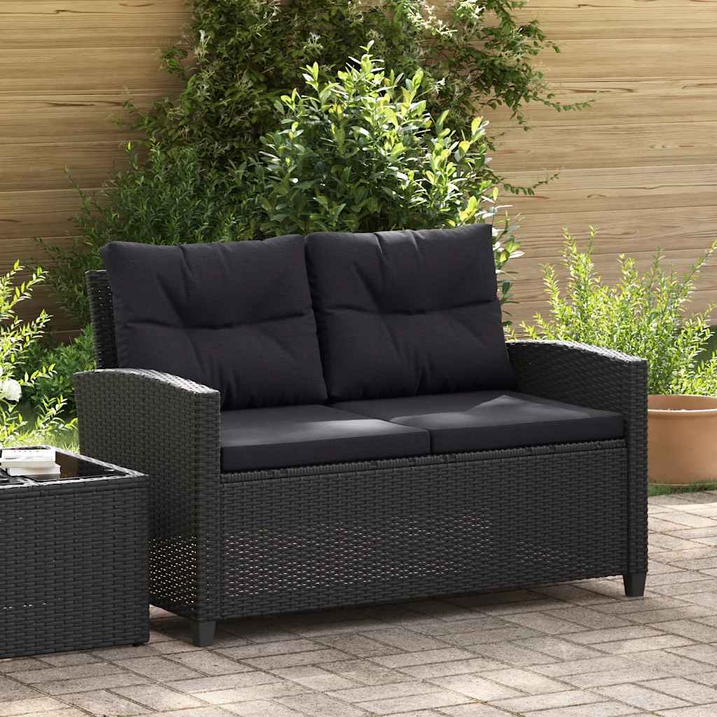 Divano da Giardino 2 Posti con Cuscini Nero 124 cm Polyrattan 46155