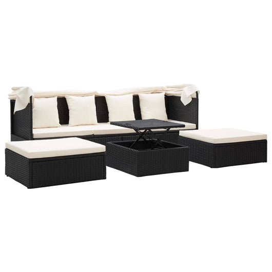 Lettino da Giardino con Tettuccio in Polyrattan Nero 46156