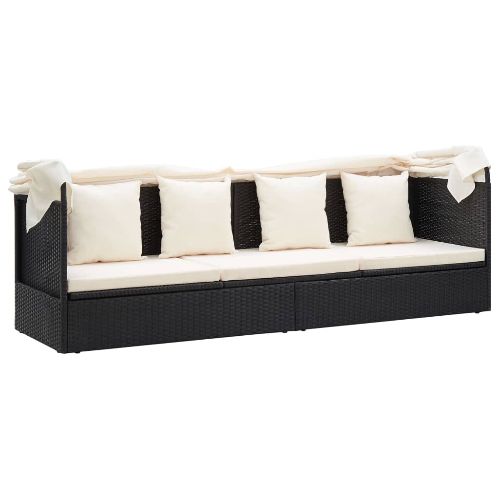 Lettino Prendisole con Tetto Nero in Polyrattan cod mxl 68647