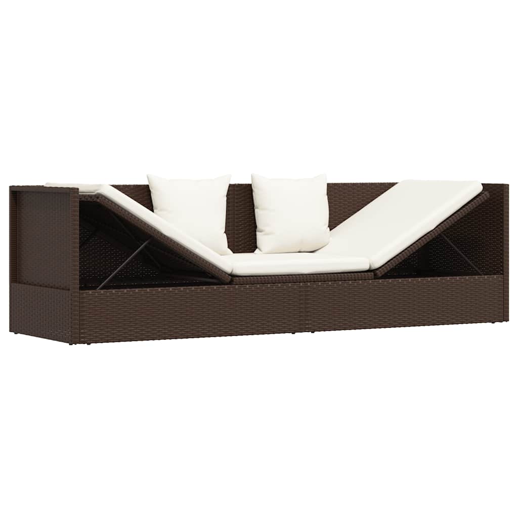 Lettino da Giardino con Cuscini-Sedia da esterno in Polyrattan Marrone