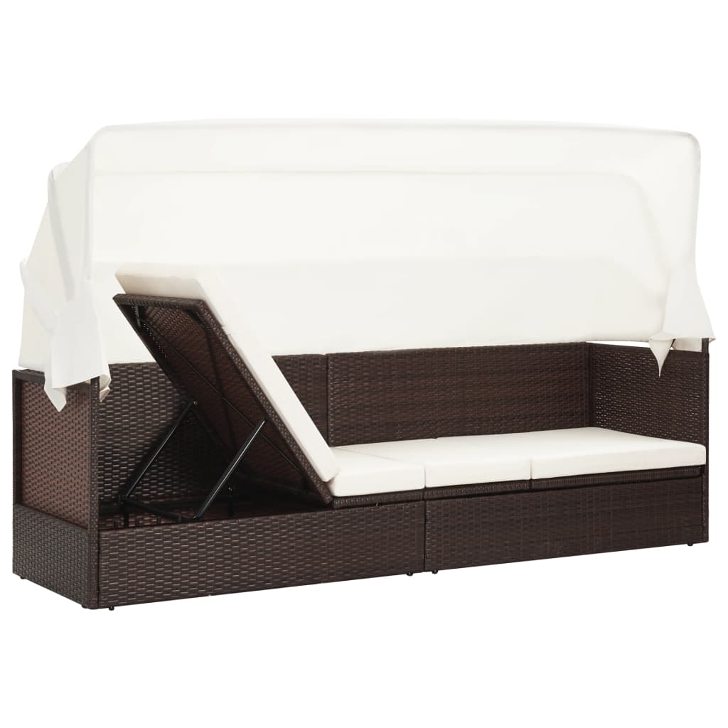 Divano da Giardino con Tettoia in Polyrattan Marrone 49394