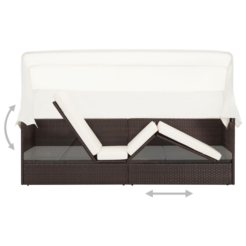 Sdraio sdraio prendisole lettino da giardino terrazzo arredo da esterno con tendalino in resina intrecciata marrone 02_0012280