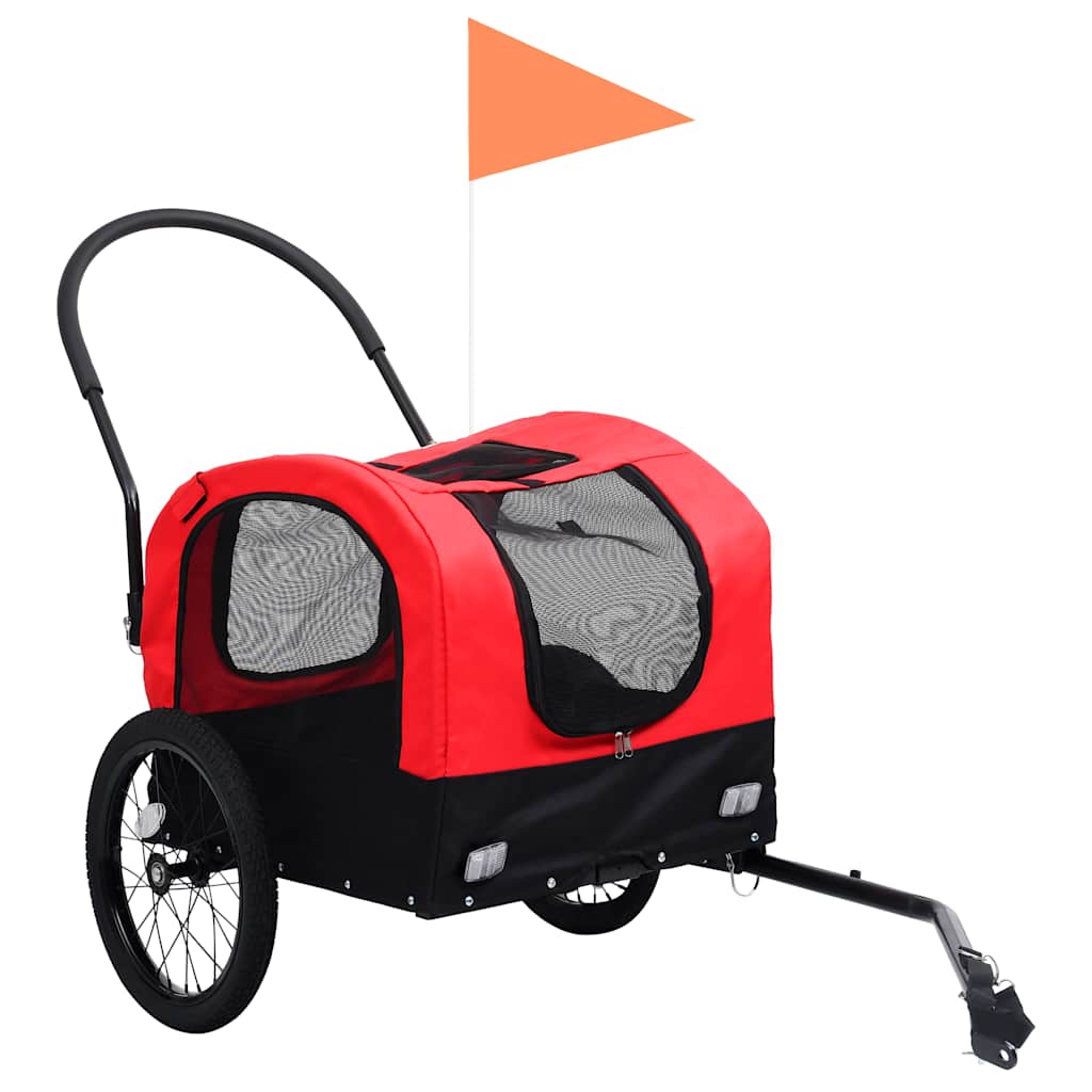 Rimorchio per Animali Domestici e Passeggino 2in1 Rosso e Nero 92437