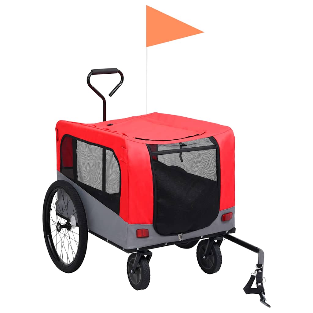 Carrello rimorchio per bicicletta trasporto cani passeggino 2 in 1 rosso 02_0044380