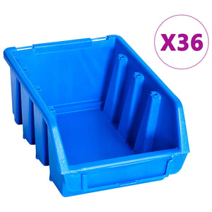 Kit Contenitori di Stoccaggio 96 pz con Pannelli a Parete Blu 146282