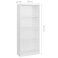 Libreria 4 Ripiani Bianco Lucido 60x24x142 cm Legno Multistrato 800879