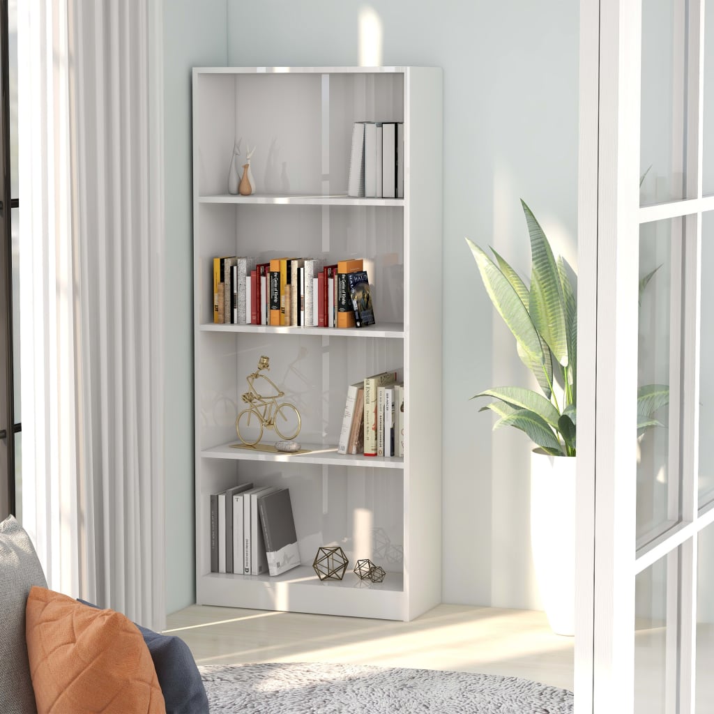 Libreria 4 Ripiani Bianco Lucido 60x24x142 cm Legno Multistrato 800879