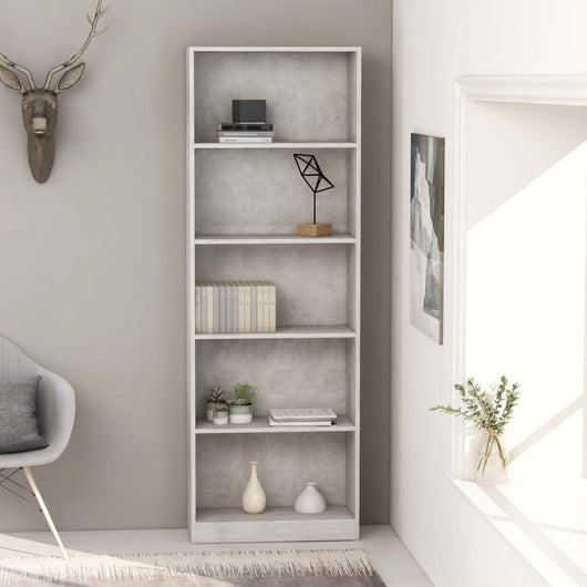 Libreria 5 Ripiani Grigio Cemento 60x24x175cm Legno Multistrato 800886