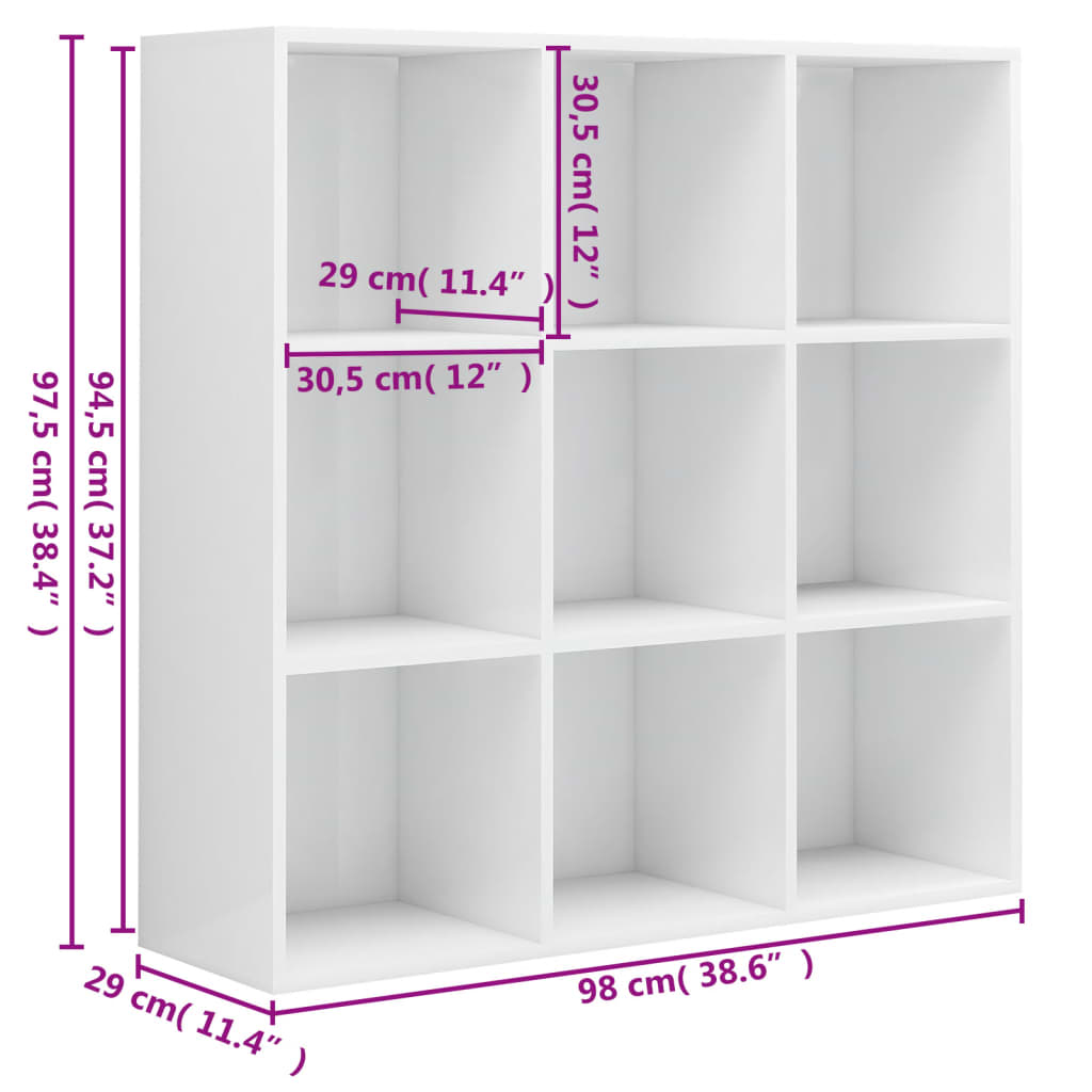 Libreria Bianco Lucido 98x29x97,5 cm in Legno Multistrato 801131