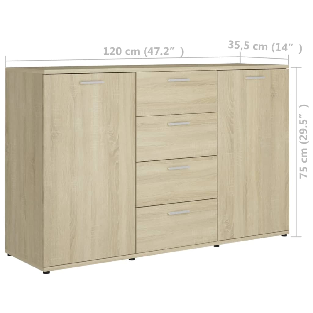 Credenza Rovere Sonoma 120x35,5x75 cm in Legno Multistrato 801331