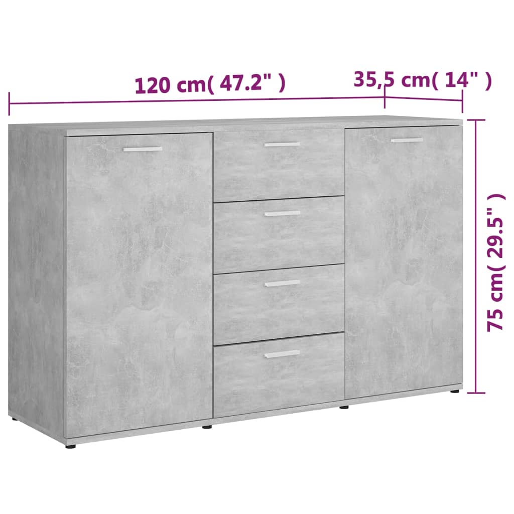 Credenza Grigio Cemento 120x35,5x75 cm in Legno Multistrato 801332