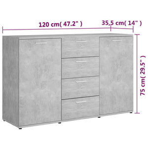 Credenza Grigio Cemento 120x35,5x75 cm in Legno Multistrato 801332