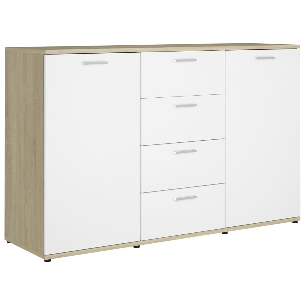 Credenza Bianca e Rovere Sonoma 120x35,5x75cm Legno Multistrato 801333