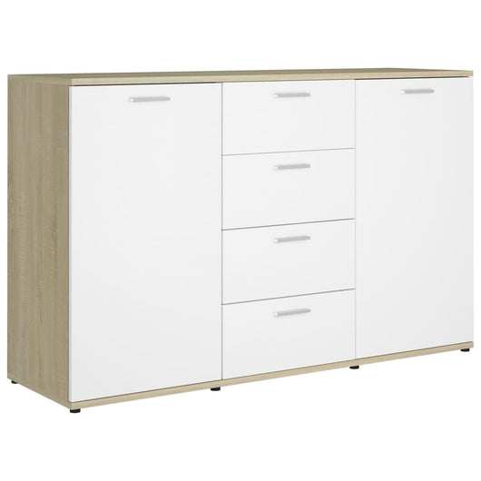 Credenza Bianca e Rovere Sonoma 120x35,5x75cm Legno Multistrato 801333