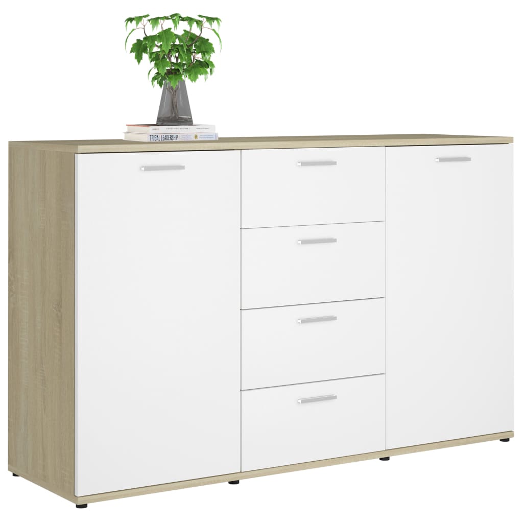 Credenza Bianca e Rovere Sonoma 120x35,5x75cm Legno Multistrato 801333