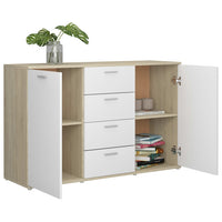 Credenza Bianca e Rovere Sonoma 120x35,5x75cm Legno Multistrato 801333