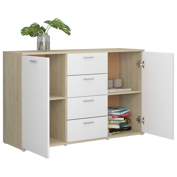 Credenza Bianca e Rovere Sonoma 120x35,5x75cm Legno Multistrato 801333