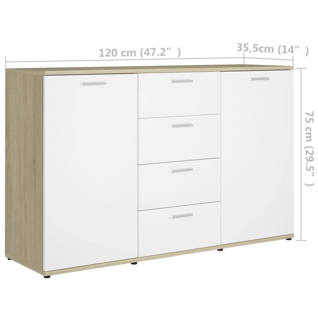 Credenza Bianca e Rovere Sonoma 120x35,5x75cm Legno Multistrato 801333
