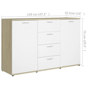 Credenza Bianca e Rovere Sonoma 120x35,5x75cm Legno Multistrato 801333
