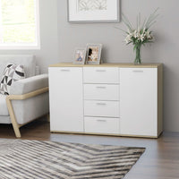 Credenza Bianca e Rovere Sonoma 120x35,5x75cm Legno Multistrato 801333
