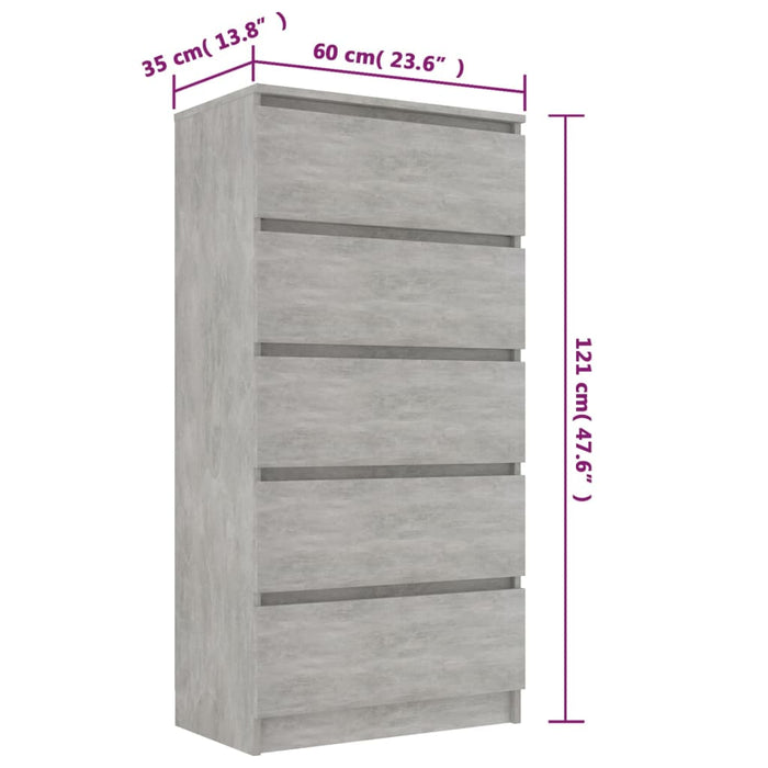 Credenza Cassetti Grigio Cemento 60x35x121 cm Legno Multistrato 801413
