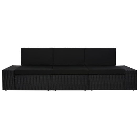 Divano Modulare a 3 Posti-Sofa Modulare-Divanetto in Polyrattan Nero