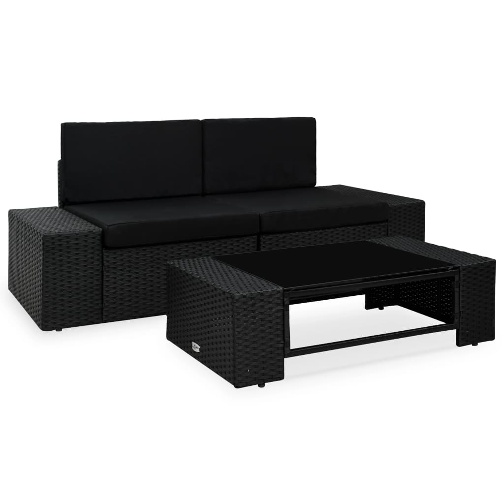 Set Divani da Giardino 3 pz in Polyrattan Nero cod mxl 69009