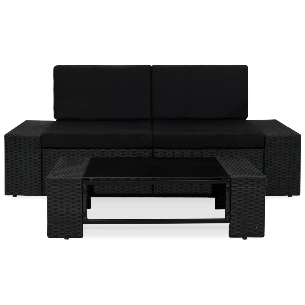 Set Divani da Giardino 3 pz in Polyrattan Nero cod mxl 69009