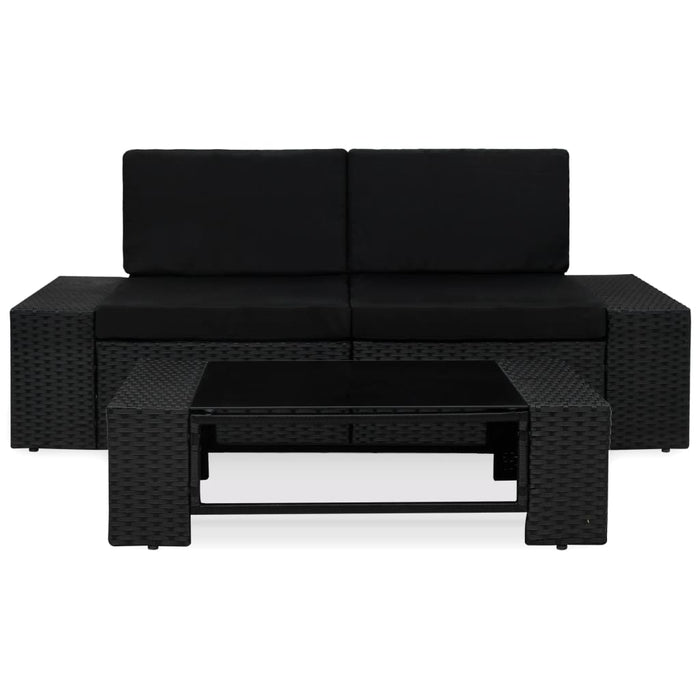 Set Divani da Giardino 3 pz in Polyrattan Nero cod mxl 69009