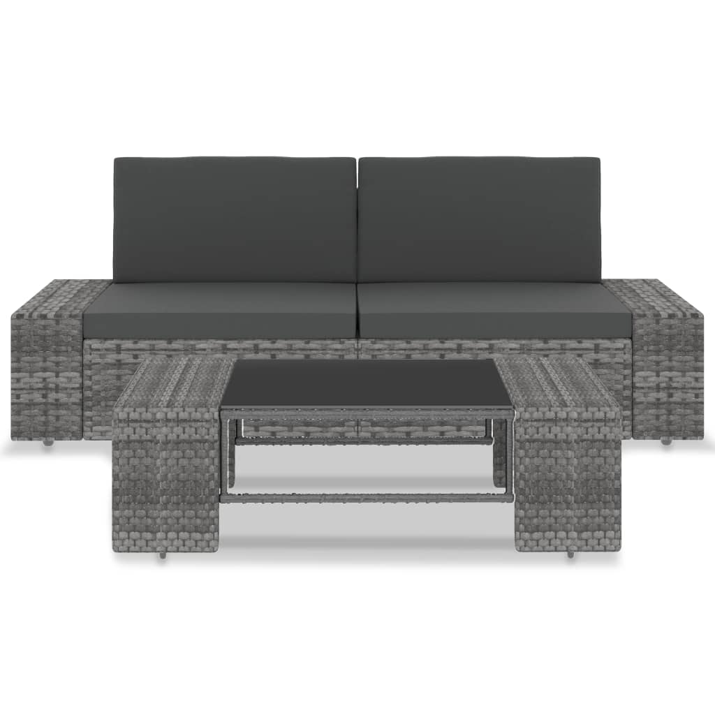 Set Divani da Giardino 3 pz in Polyrattan Grigio 49527