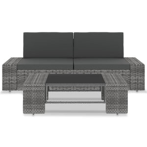 Set Divani da Giardino 3 pz in Polyrattan Grigio 49527