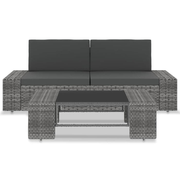 Set Divani da Giardino 3 pz in Polyrattan Grigio 49527