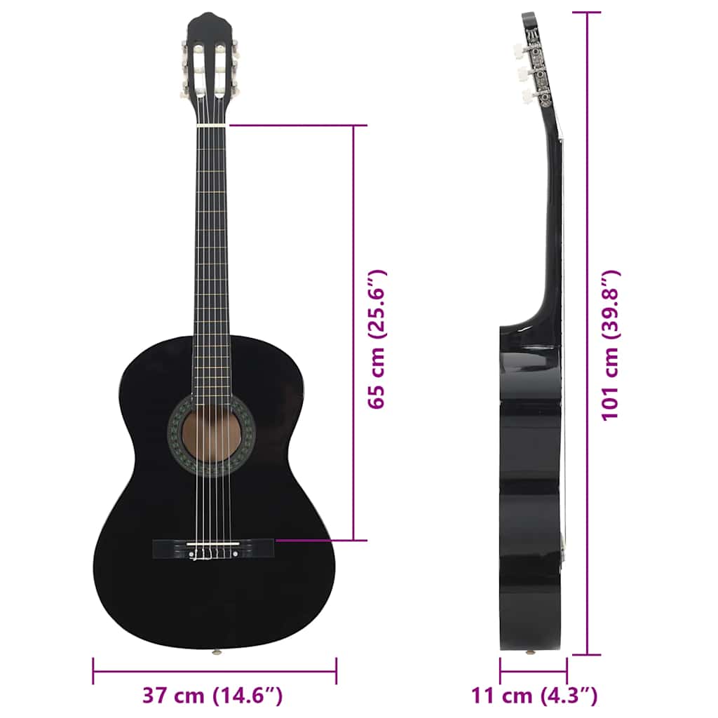 Chitarra Classica per Principianti Nera 4/4 39" in Tiglio 70110