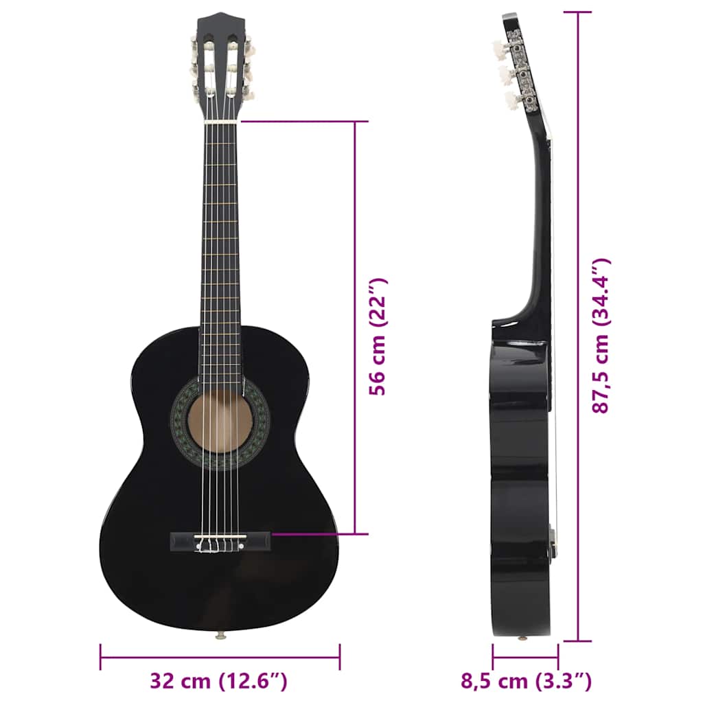 Chitarra Classica per Principianti e Bambini Nera 1/2 34" 70126