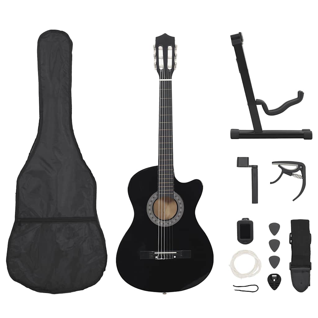 Set Chitarra Classica Western 12 pz con 6 Corde Nera 38" cod mxl 71568