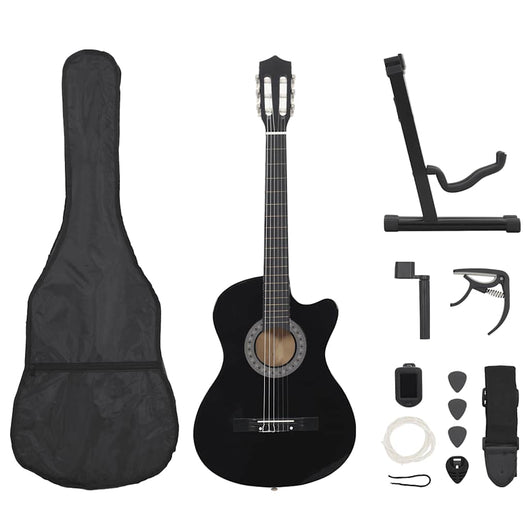 Set Chitarra Classica Western 12 pz con 6 Corde Nera 38" cod mxl 71568