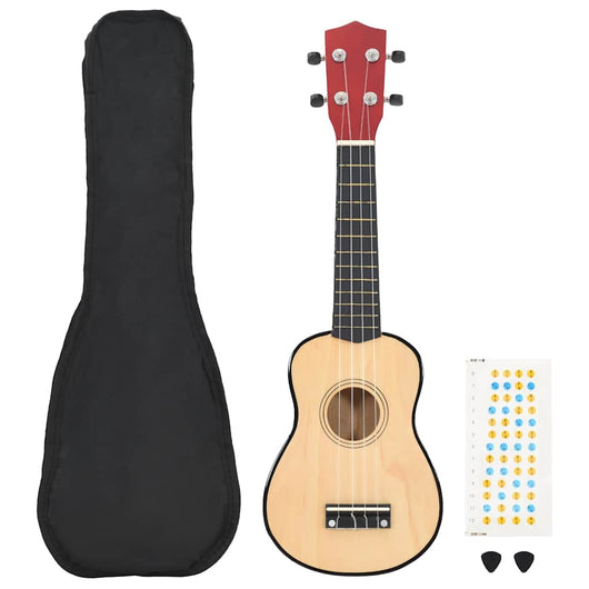 Set Ukulele Soprano con Borsa per Bambini Legno Chiaro 23"