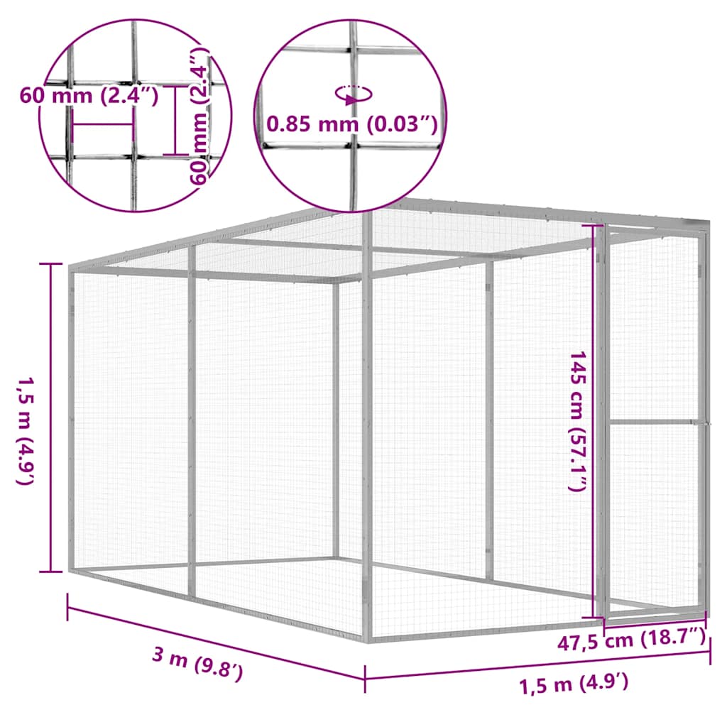 Gabbia per Gatti 3x1,5x1,5 m in Acciaio Zincato 146357