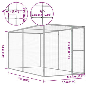 Gabbia per Gatti 3x1,5x1,5 m in Acciaio Zincato 146357