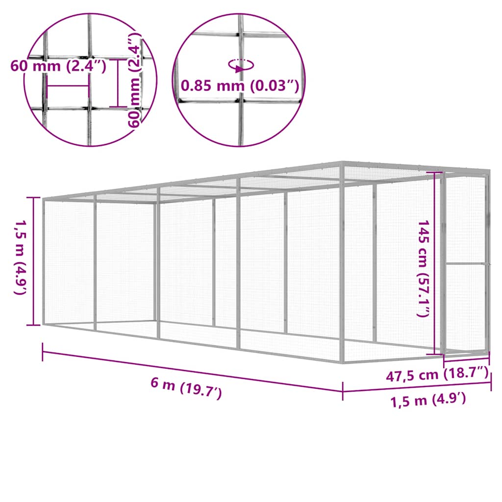 Gabbia per Gatti 6x1,5x1,5 m in Acciaio Zincato